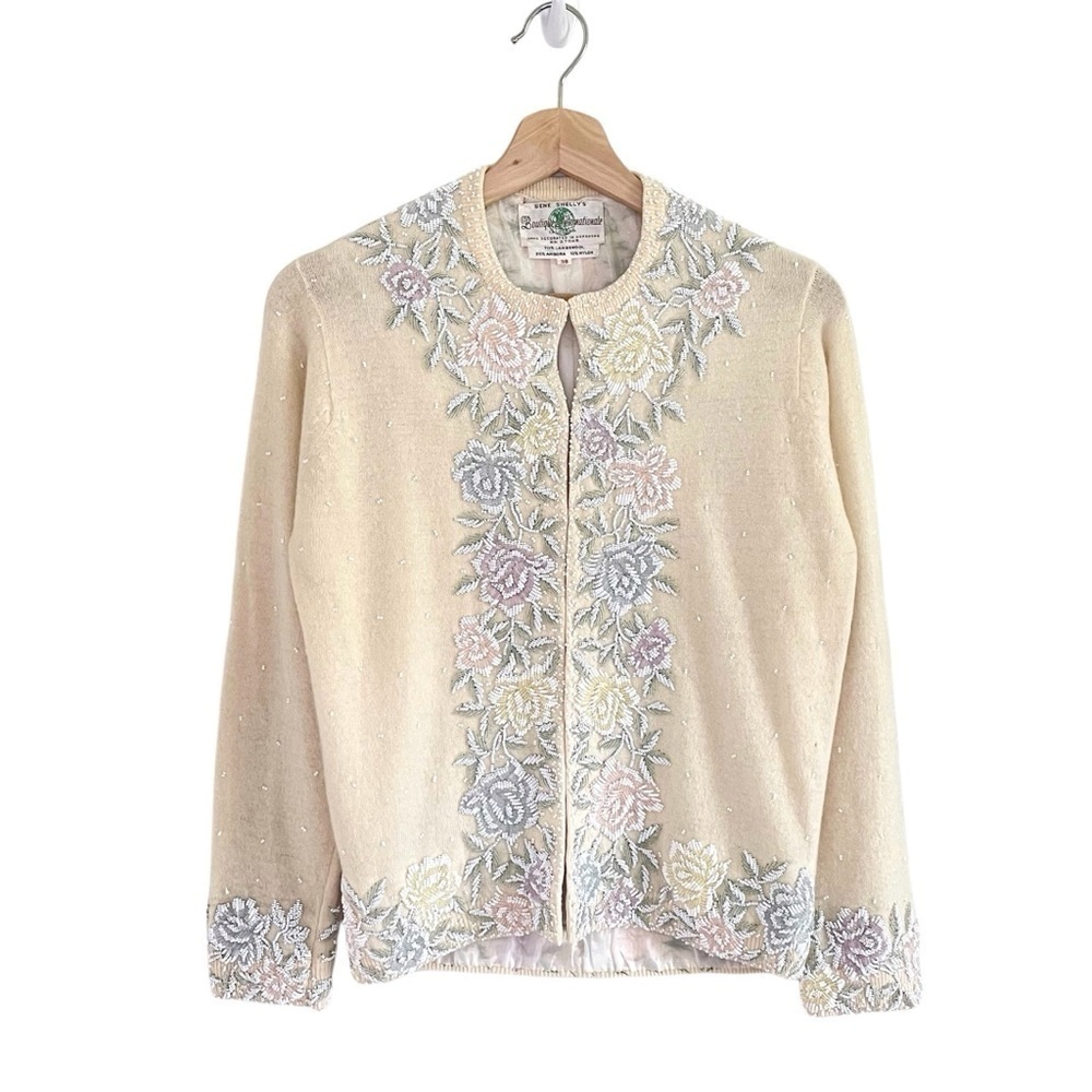 Vintage Gene Shelly’s Boutique Internationale Beaded Lambswool Angora Cardigan